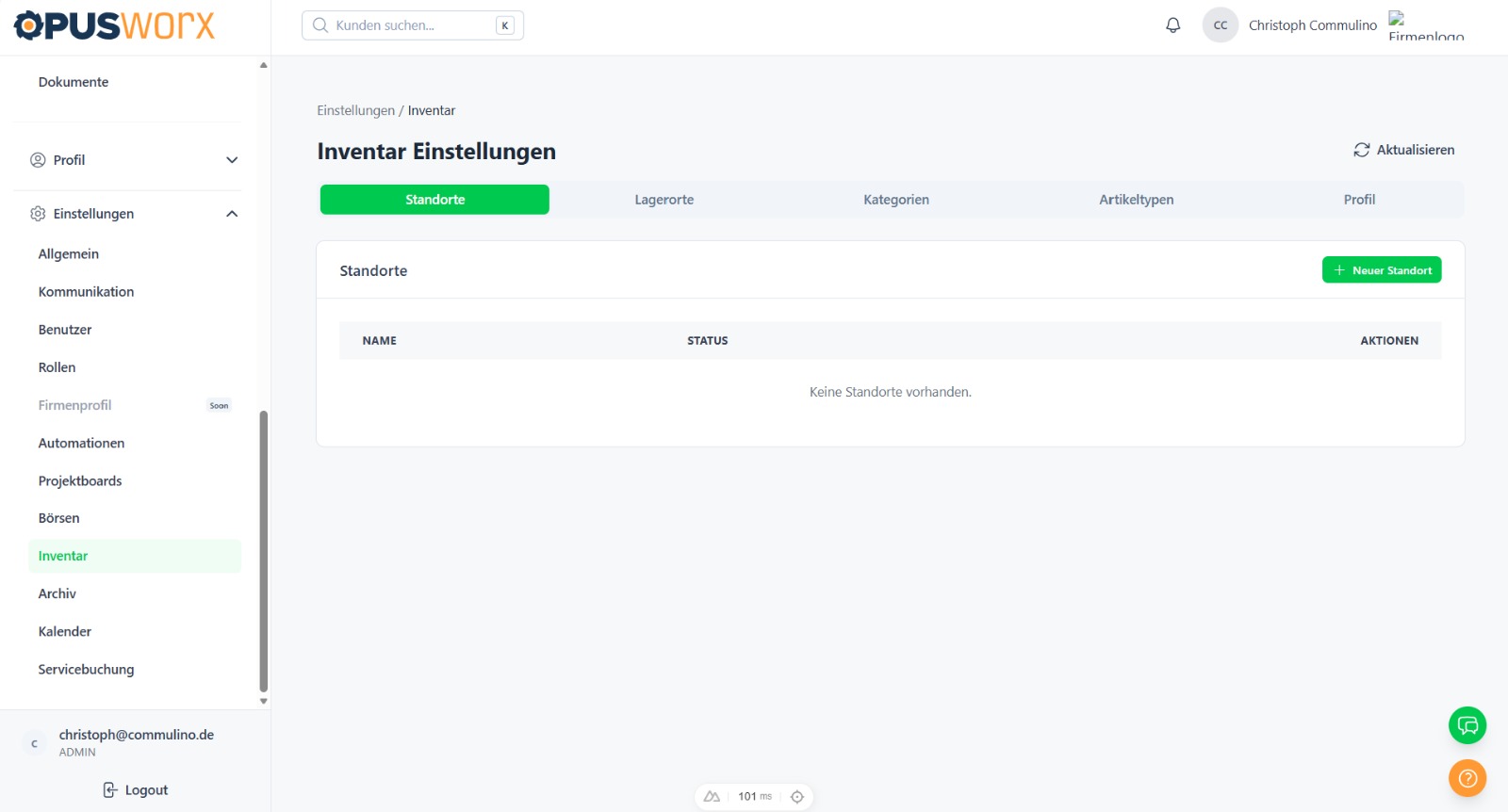Team & Inventar – Einstellungen