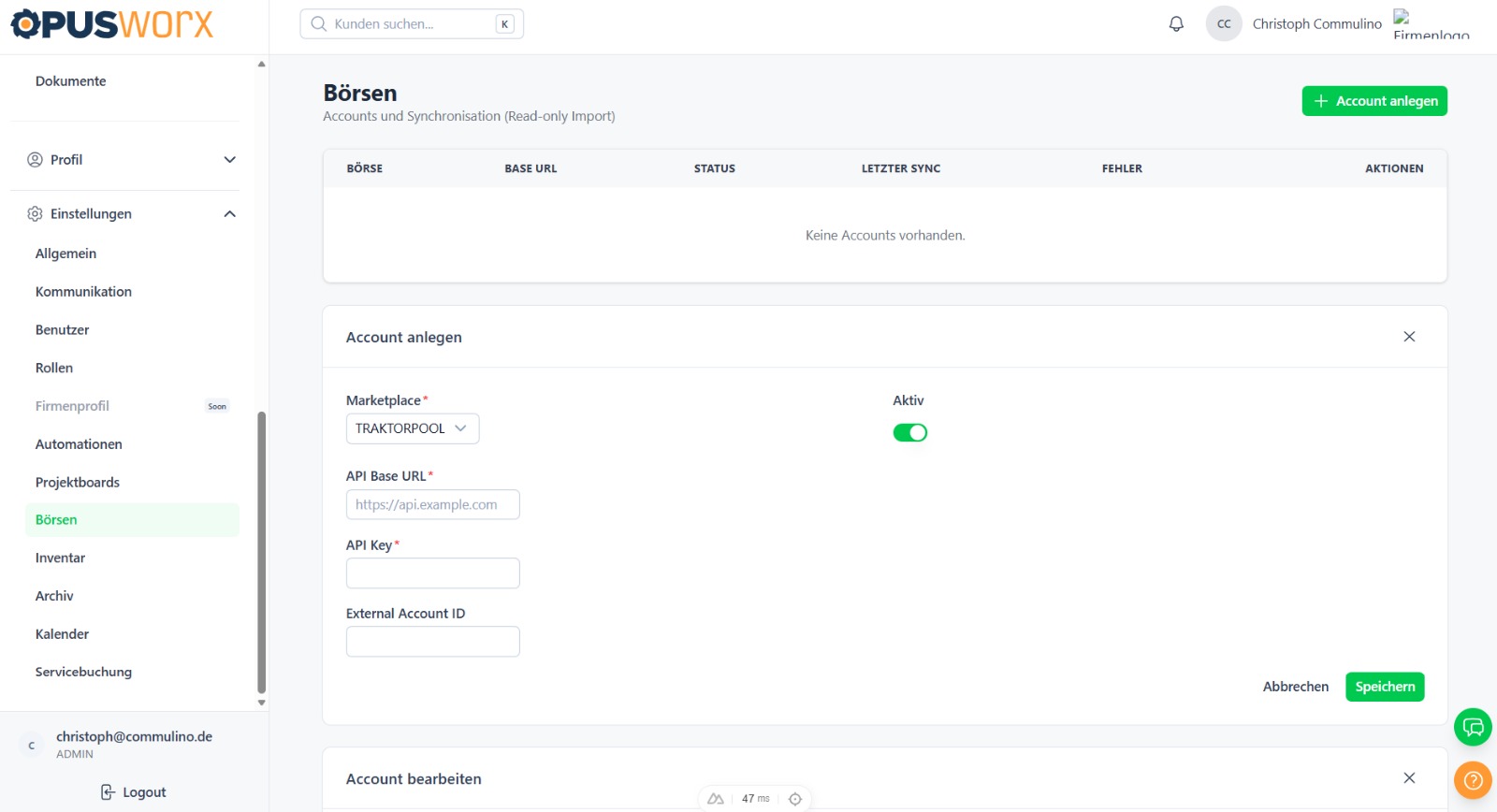 Marktplatz-Anbindung – Accounts und Synchronisation