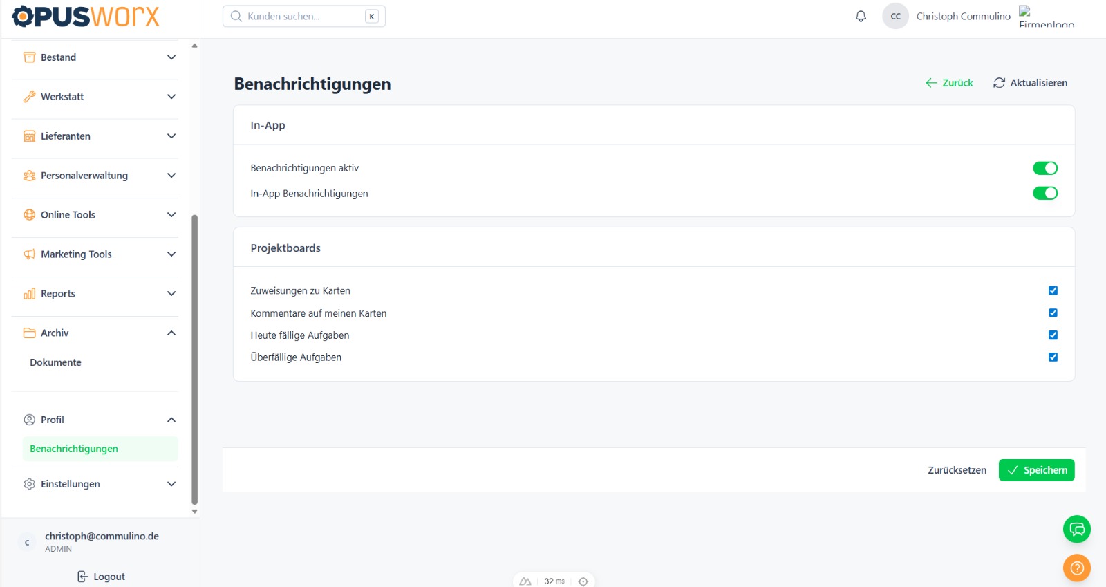 Benachrichtigungen – Einstellungen
