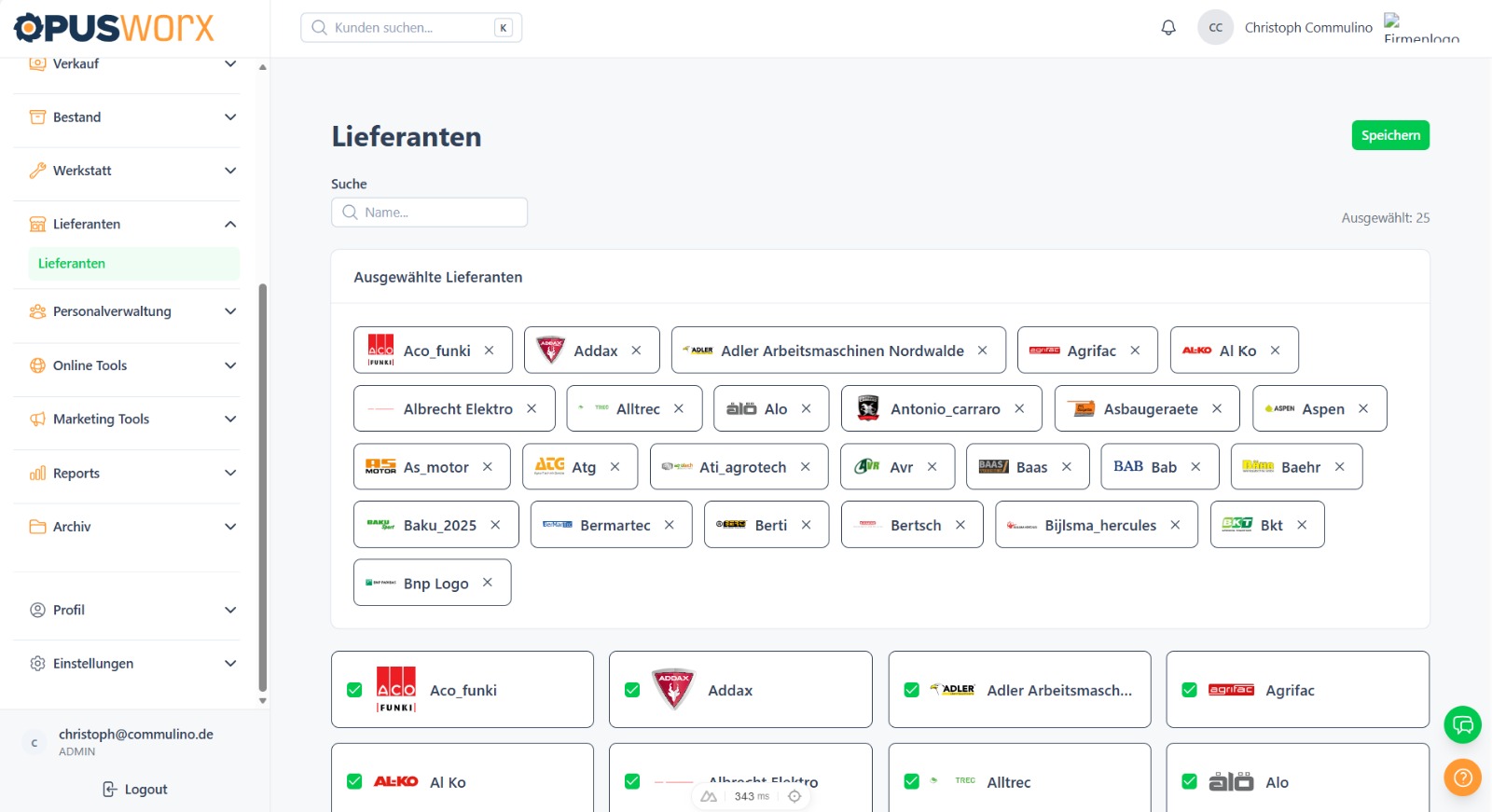 Lieferanten – Verwaltung und Auswahl