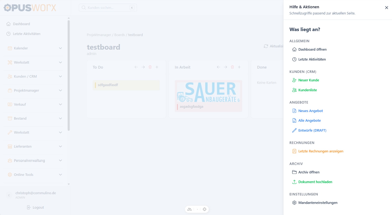 Projektboards – Hilfe & Aktionen